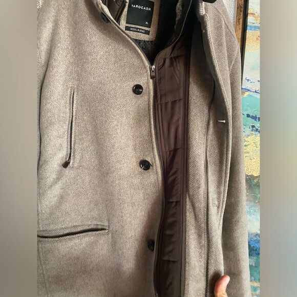 Tarocash Mens Wool Blend Jacket Brown Size XL Long Sleeve Zip Buttons - Picture 12 of 16